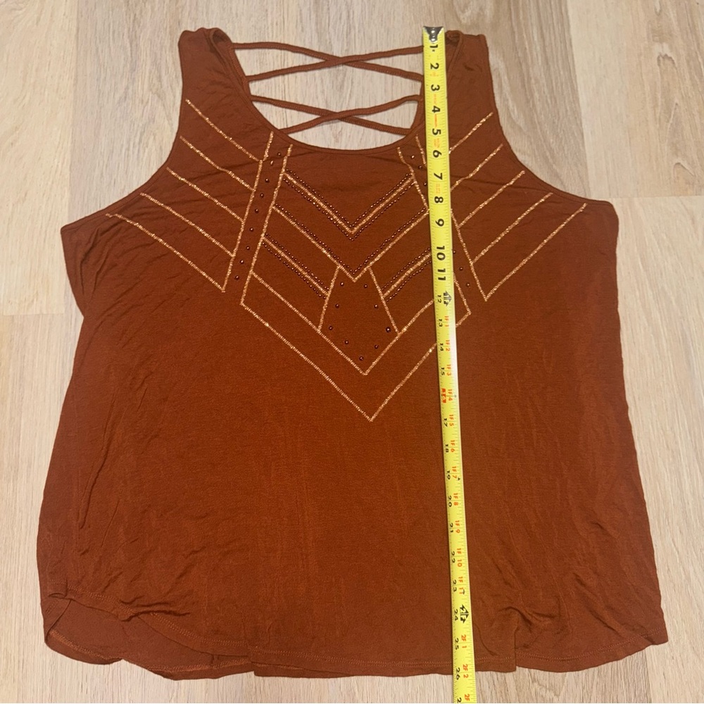 Apt. 9 Boho Brown Tank Top with Beads & Criss Cross Back - Size XL - Picture 5 of 5